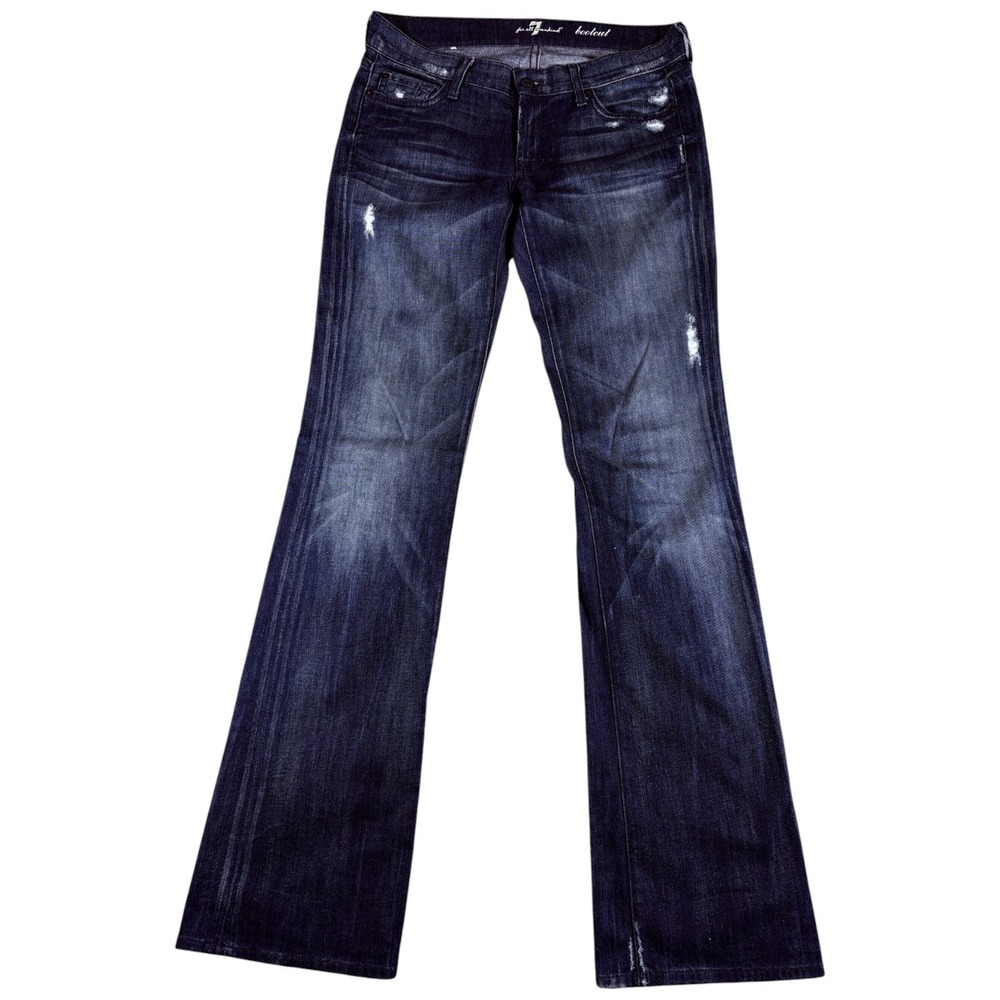 7 For All Mankind Bootcut Jeans Womens 29 Dark Blue Distressed Washed Midrise
